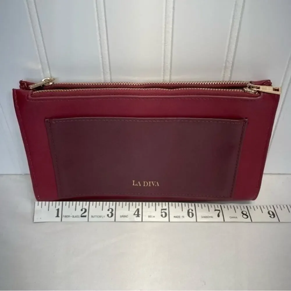 LA DIVA Zip Wallet Vegan Leather 90s burgundy red maroon vintage